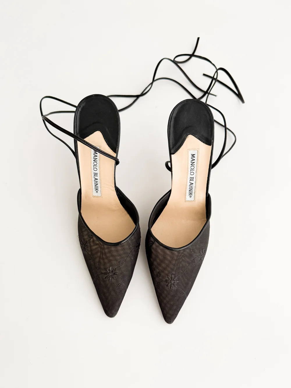 MANOLO BLAHNIK ブラック ハイヒール moana Manolo Blahnik - Black Crêpe De Chine Strappy Sandal, 70mm
